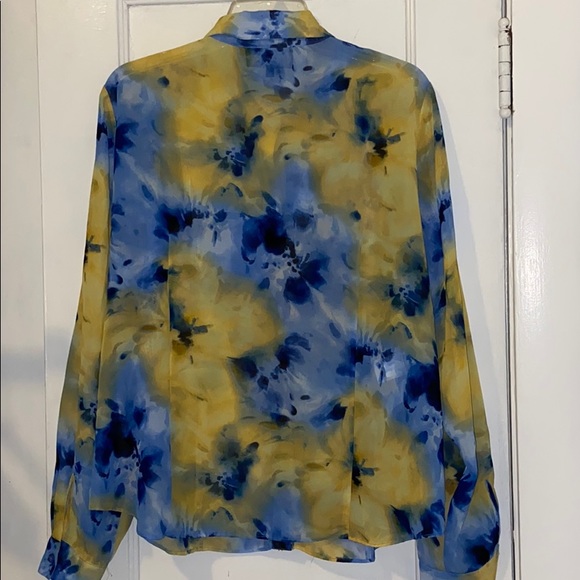 Blue & Yellow Floral Sheer Button Down Long Sleeve - Picture 5 of 6